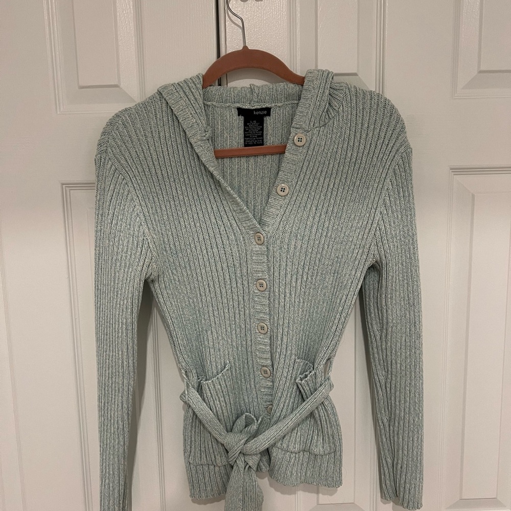 Kensie Ribbed Knit Cardigan with Tie Waist